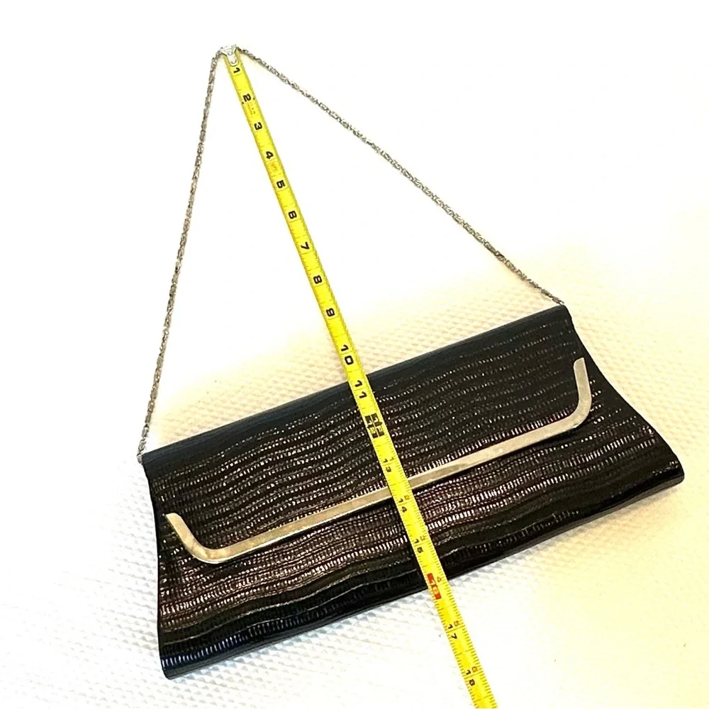Vintage Retro Envelope Black‎ Y2K East West Textured Patent Clutch Shoulder Bag